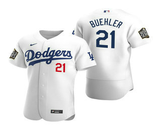 Men Los Angeles Dodgers #21 Walker Buehler White 2020 World Series Authentic Flex Nike Jersey->los angeles dodgers->MLB Jersey